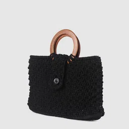 STREET 9 Black Self Design Tote Bag image 3