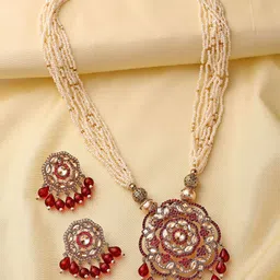 ADIVA Gold-Plated Kundan Studded & Beaded Jewellery Set image 3