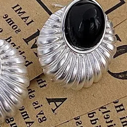 Just Lil Things Onyx Studded Oxidised Contemporary Studs image 3