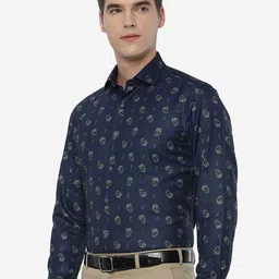Greenfibre Men Navy Blue Slim Fit Printed Formal Shirt image 4