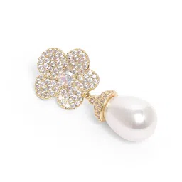Carlton London Premium Gold Plated CZ Dangling Pearl Floral Drop Earring image 4
