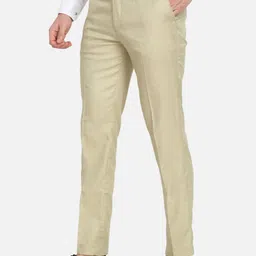 Sam and Jack Men Beige Smart Chambray Formal Trousers image 3