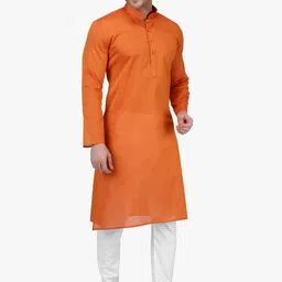 RAJUBHAI HARGOVINDAS Men Orange & White Solid Kurta with Churidar image 2