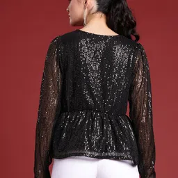 all about you Sequinned Stripes Embellished V-Neck Gathered or Pleated Party Top image 4