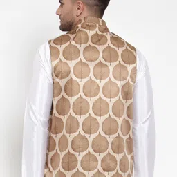 Jompers Men Brown & off- White Printed Nehru Jacket image 3