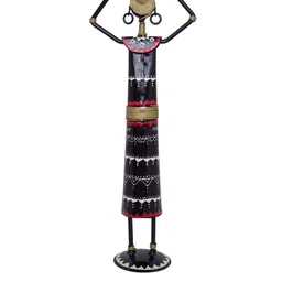 Golden Peacock Black & Red Lady Worker Handcrafted Showpiece image 3