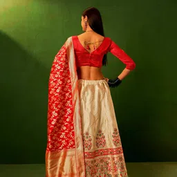 DEVATITHI Floral Woven Design Silk Semi-Stitched Lehenga & Blouse With Dupatta image 5