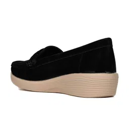 Jove Textured Embellished Round Toe Wedge Heel Loafers image 4