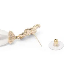 Carlton London Premium Gold Plated CZ Dangling Pearl Floral Drop Earring image 3