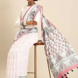 Taavi Ethnic Motifs Pure Cotton Hand Block Print Saree image 2