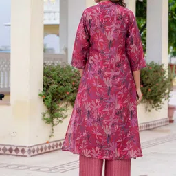 KALINI Women Floral Printed Regular Kurta with Trousers image 4