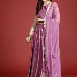 Anouk Printed Ready to Wear Halter Neck Smocked Lehenga & Blouse With Dupatta image 1