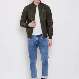 Pierre Carlo Men Olive Green & Navy Solid Reversible Bomber Jacket image 5