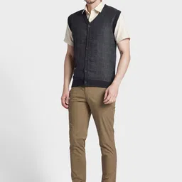 ColorPlus Men Grey & Black Checked Sweater image 4