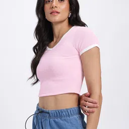 glitchez Delicate Ribs V-Neck Crop Fitted Top image 2