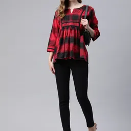 One Femme Checked Cotton Top image 4