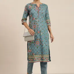 Vishudh Women Green Printed Kurta with Trousers image 2