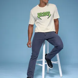 HERE&NOW Typography Printed Drop-Shoulder Sleeves Pure Cotton Relaxed Fit T-shirt image 2