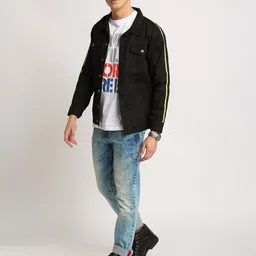 VOXATI Men Black Solid Denim Jacket image 4