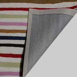 MRIC Beige Striped Hand-Tufted Rectangular Woollen Carpet image 3