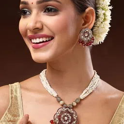 ADIVA Gold-Plated Kundan Studded & Beaded Jewellery Set image 5