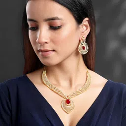 Peora Gold Plated Cubic Zirconia Studded Jewellery Set-picture-25