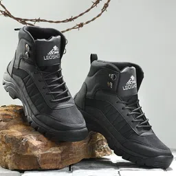 Leo's Fitness Shoes Men Textured Mid-Top Trekking Shoes-image-31