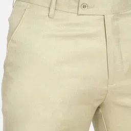 Sam and Jack Men Beige Smart Chambray Formal Trousers image 2