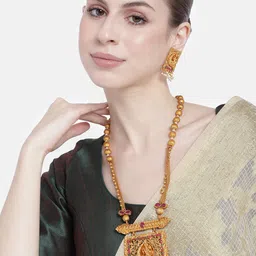 Estele Gold-Plated Pearls-Studded Temple Jewellery Set-image-66