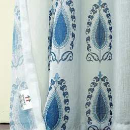 HOMADORN White & Blue Floral Printed Sheer Door Curtain image 5