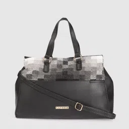 Caprese Black Solid Regular Structured Handheld Bag with Checked Detail-picture-7
