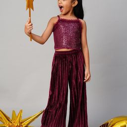 LIL DRAMA Girls Embellished Shoulder Straps Top with Palazzos-picture-16
