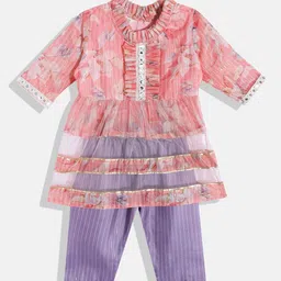 Readiprint Girls Floral Printed Empire Gotta Patti Kurti with Pyjamas-image-22