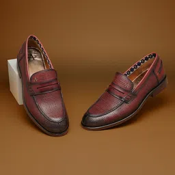 Arrow Men Cross Textured Formal Leather Penny Loafers-picture-38