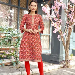 Anouk Floral Printed Round Neck Cotton Straight Kurta-image-53