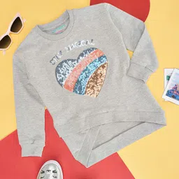 Pantaloons Junior Girls Grey Melange Printed Sweatshirt-picture-18