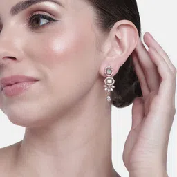 Estele Rose Gold-Plated CZ Contemporary Drop Earrings-picture-37