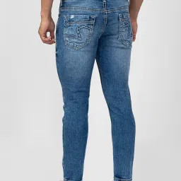 Spykar Mid Blue Cotton Regular Fit Distressed Jeans image 2