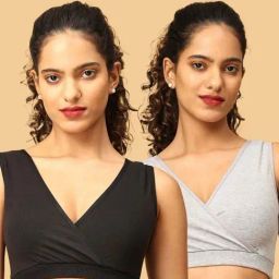 The Mom Store Black & Grey Cotton Maternity Bra - Pack of 2-picture-9
