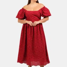 VIRGIO Red Flared Fit Embroidered Dress-picture-16