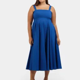 VIRGIO Blue Flared Fit Solid Dress-picture-27