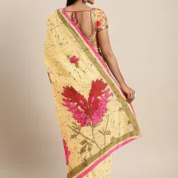 Kalakari India Beige Cotton Printed Saree With Unstitched Blouse image 2
