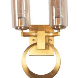 Kapoor Lamp Shades Pegasus 2 Light Wall Fitting In Brass Finish With Amber Glass Shade image 5