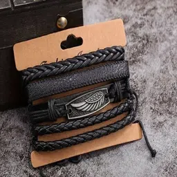 UNIVERSITY TRENDZ Men Set Of 4 Leather Wraparound Bracelet-picture-11