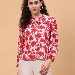 Rangriti White & Red Floral Print Top-picture-6