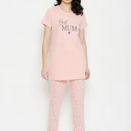 MADAME M Secret Peach Cotton Graphic Print T-Shirt With Pyjamas-image-23