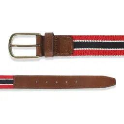 Simon Carter Red Leather Striped Casual Belt for Men image 2