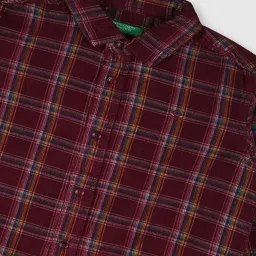 United Colors of Benetton Kids Maroon Cotton Plaid Pattern Shirt image 3
