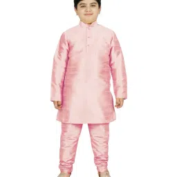 SG Yuvraj Kids Gold & Pink Textured Pattern Full Sleeves Kurta Set image 4