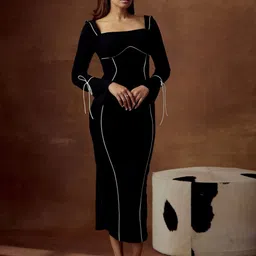 Lea Clothing Co. Women Elvira Black Contrast Piping Maxi Dress-picture-38